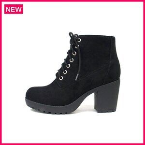 Chunky Lug Sole Combat Booties with Side Zipper, 3-Inch Heel